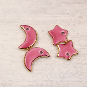 Ceramic Moon & Star Charms for Jewelry and Accessories Making handmade in France by Alain Granell