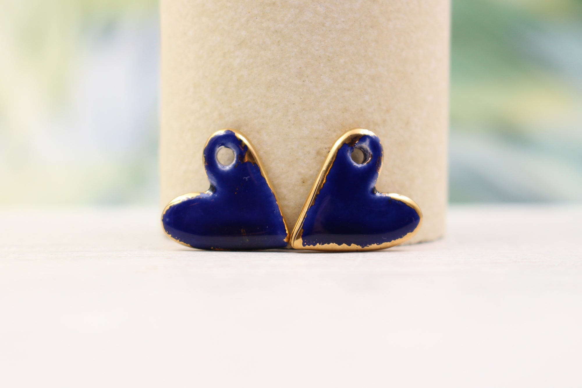 Ceramic heart charms for jewelry and accessories handmade in France by Alain Granell