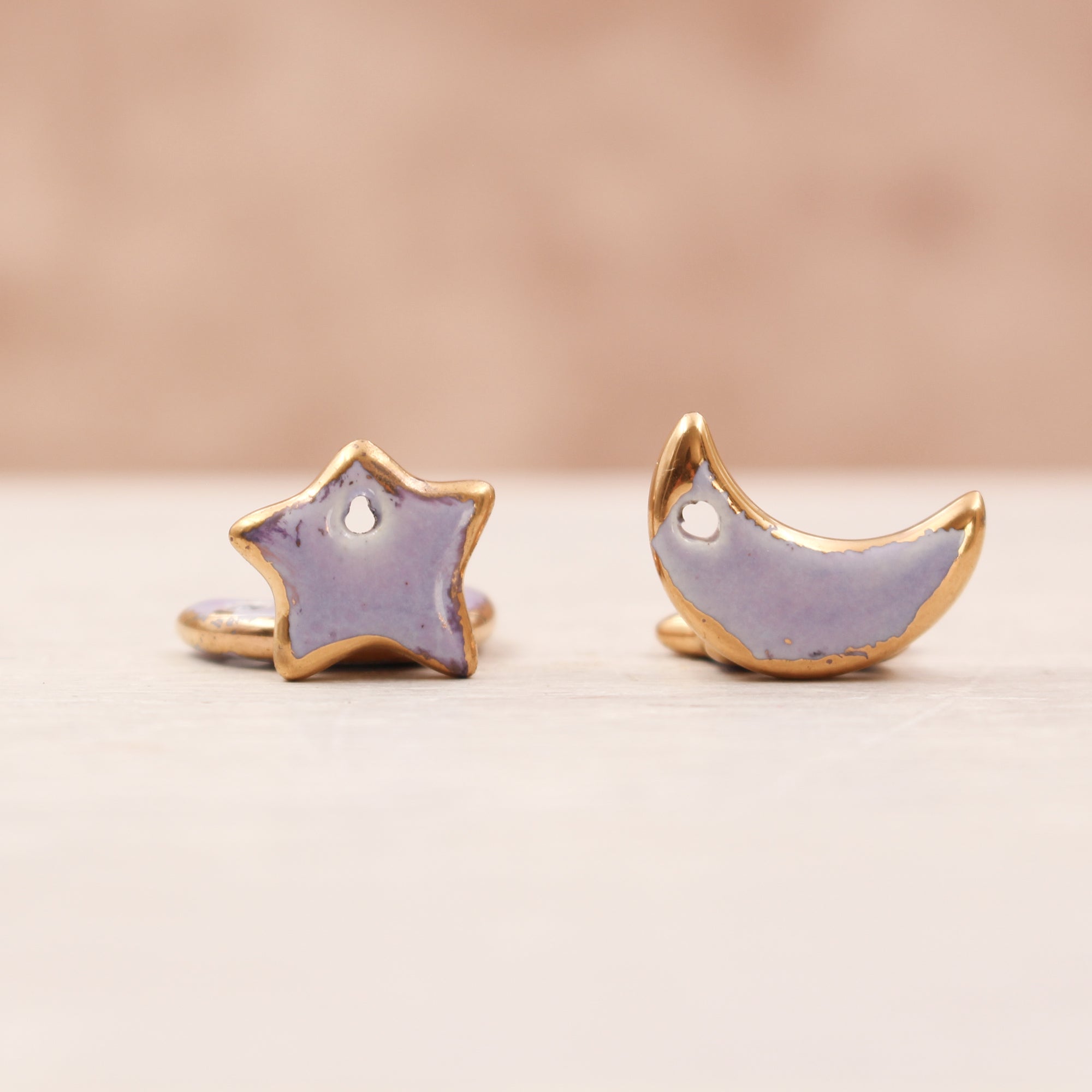 Ceramic Moon & Star Charms for Jewelry and Accessories Making handmade in France by Alain Granell