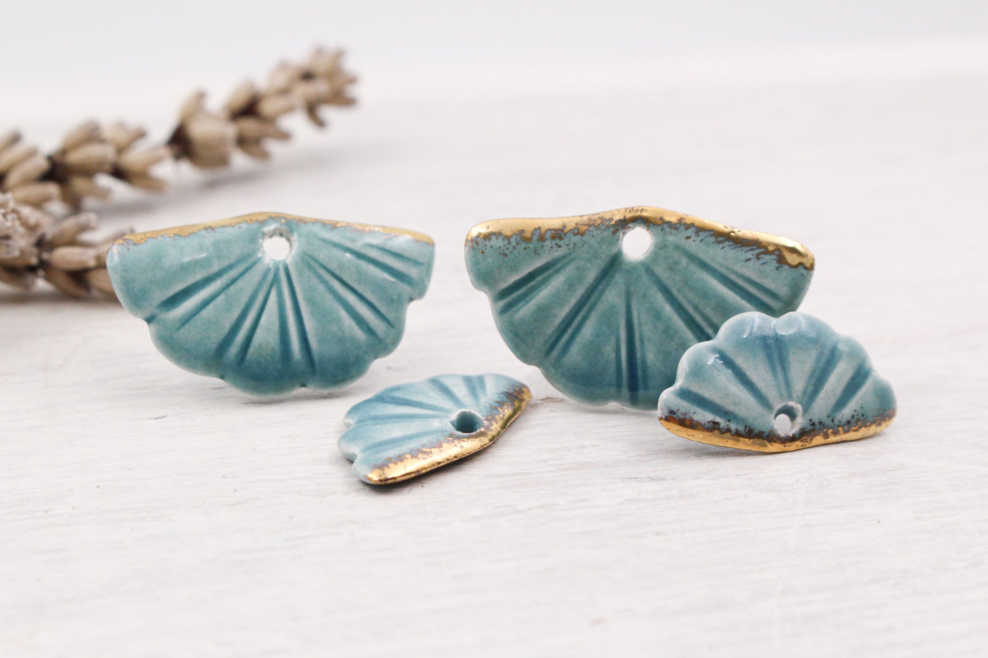 Ceramic Fan Charms for Jewelry and Accessories Making handmade in France by Alain Granell