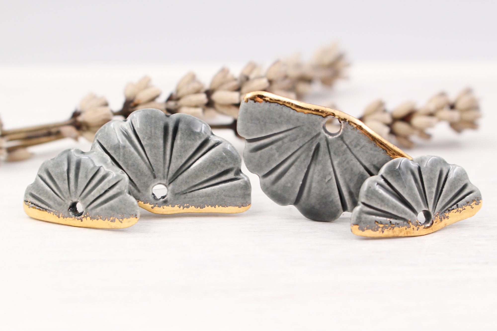 Ceramic Fan Charms for Jewelry and Accessories Making handmade in France by Alain Granell