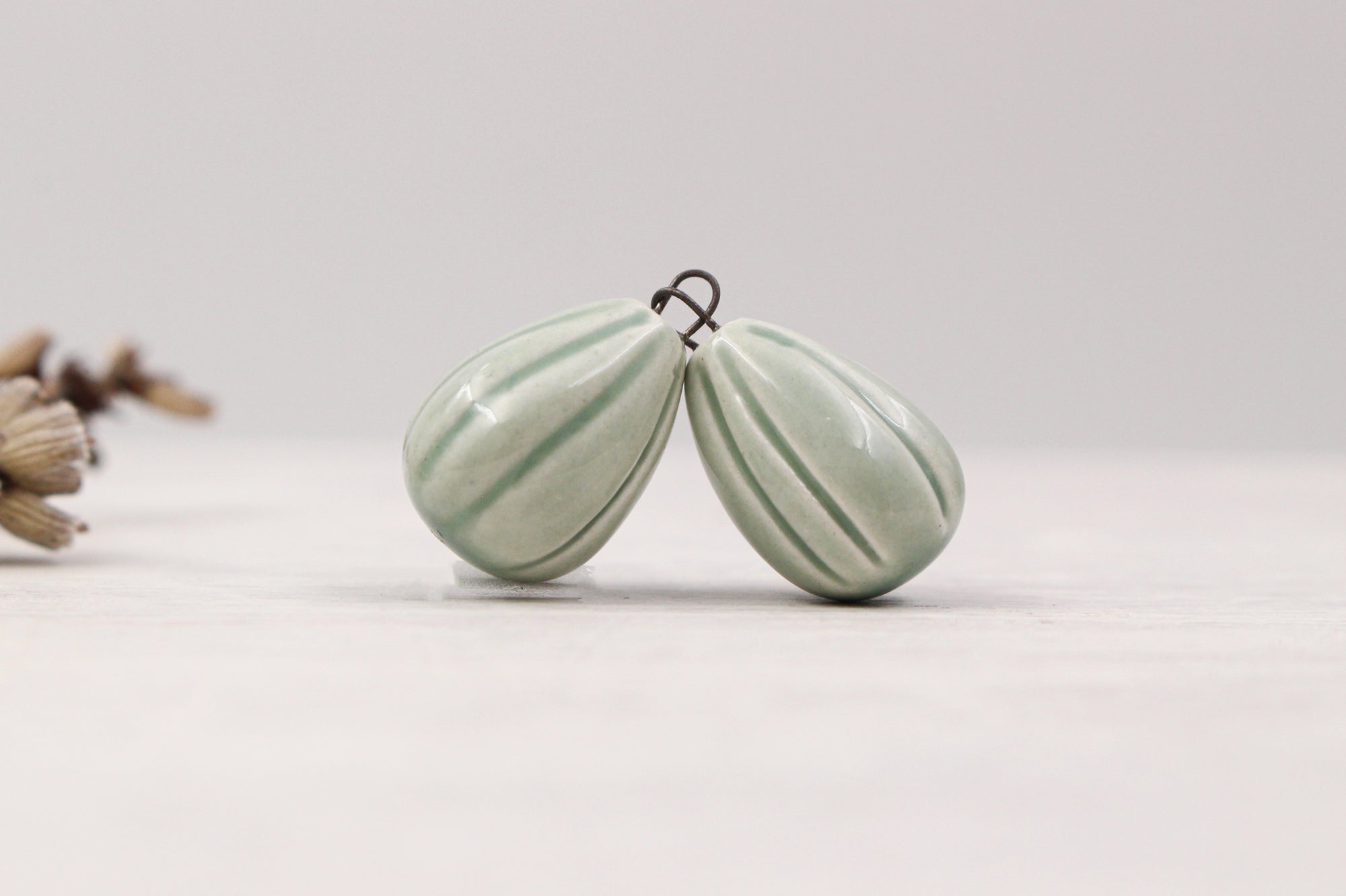 Ceramic Melon Drop Charms for Jewelry and accessories making handmade in France by Alain Granell