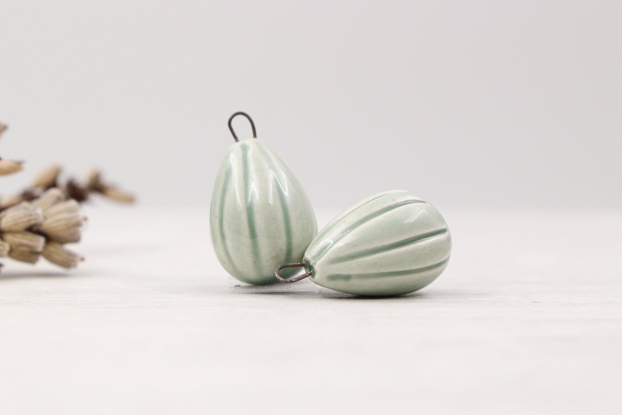 Ceramic Melon Drop Charms for Jewelry and accessories making handmade in France by Alain Granell