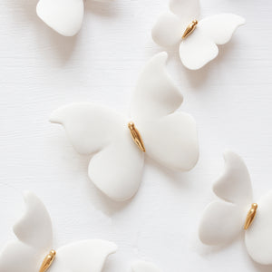 White and Gold Porcelain Butterfly Wall Art handmade in France by Alain Granell