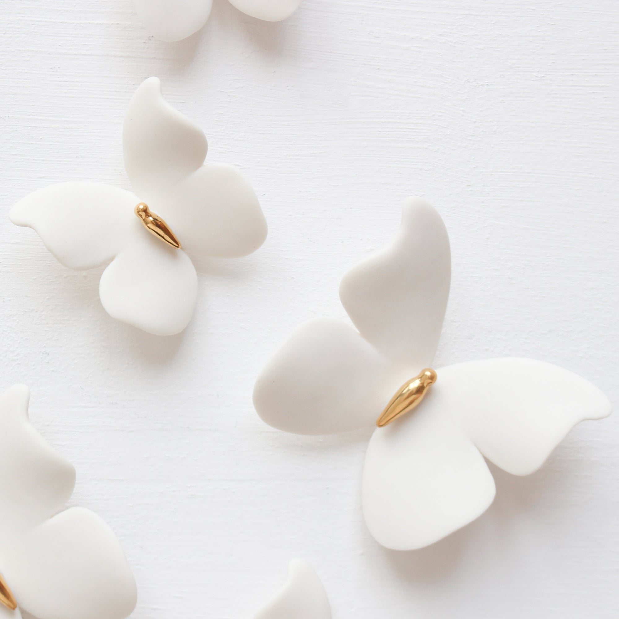 White and Gold Porcelain Butterfly Wall Art handmade in France by Alain Granell