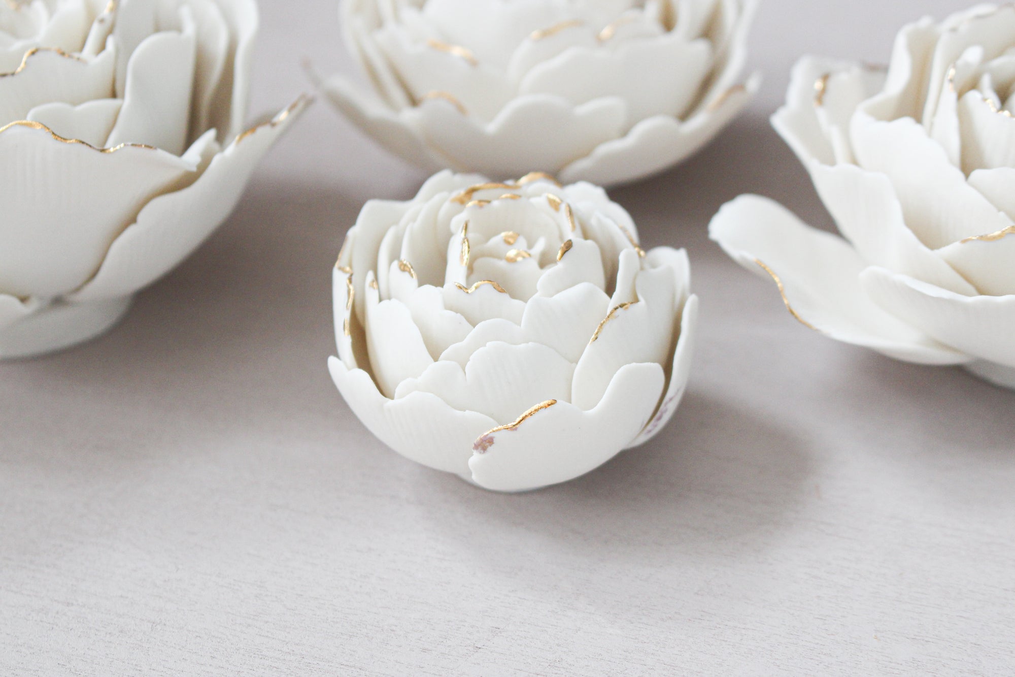 White and Gold Porcelain Peonies