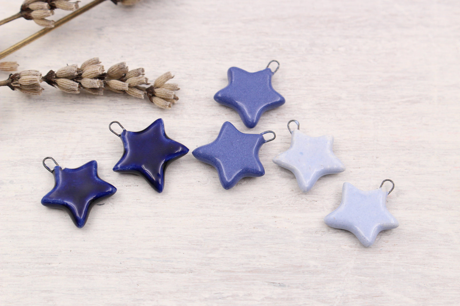 Blue Ceramic Star Charms handmade in France by Alain Granell