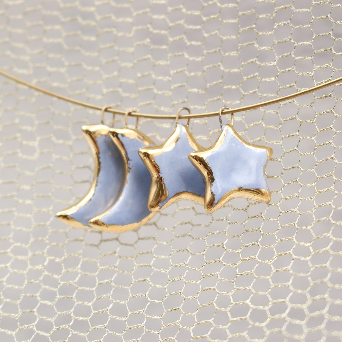 Ceramic Moon & Star Charms for Jewelry and Accessories Making handmade in France by Alain Granell