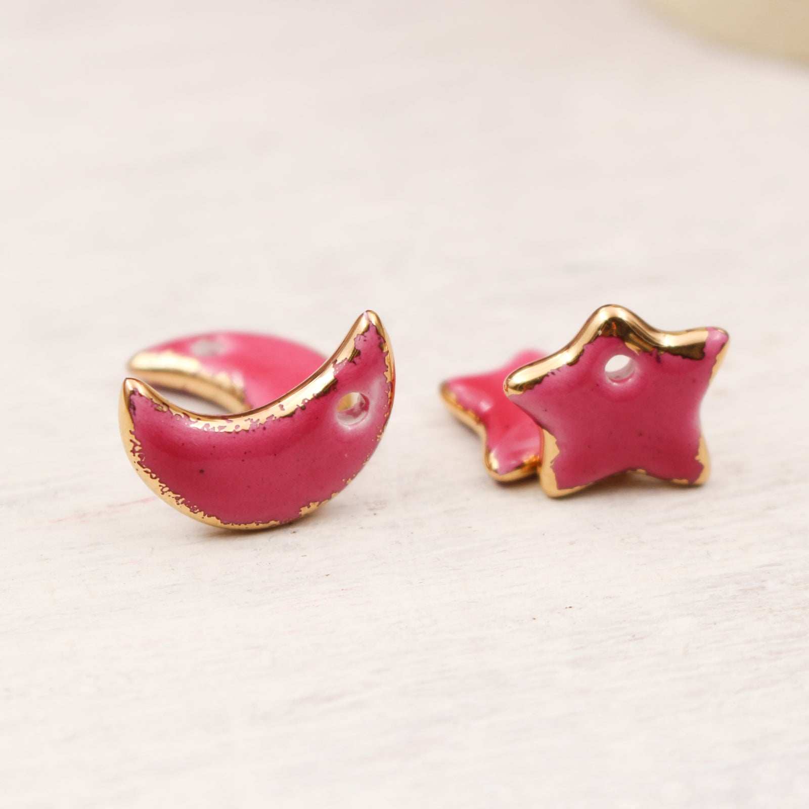 Ceramic Moon & Star Charms for Jewelry and Accessories Making handmade in France by Alain Granell