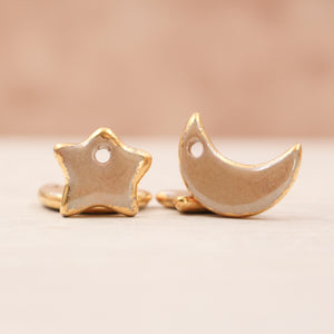 Ceramic Moon & Star Charms for Jewelry and Accessories Making handmade in France by Alain Granell