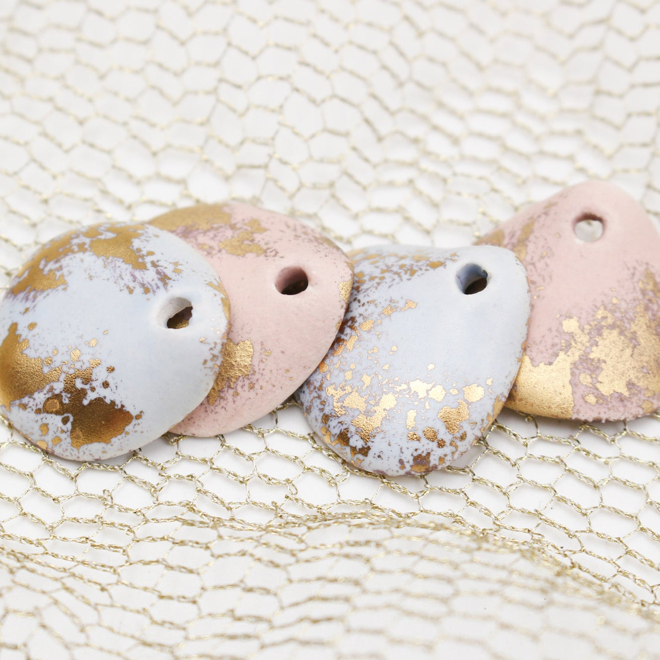 Petal Ceramic Charms with 24k Gold Details handmade in France by Alain Granell