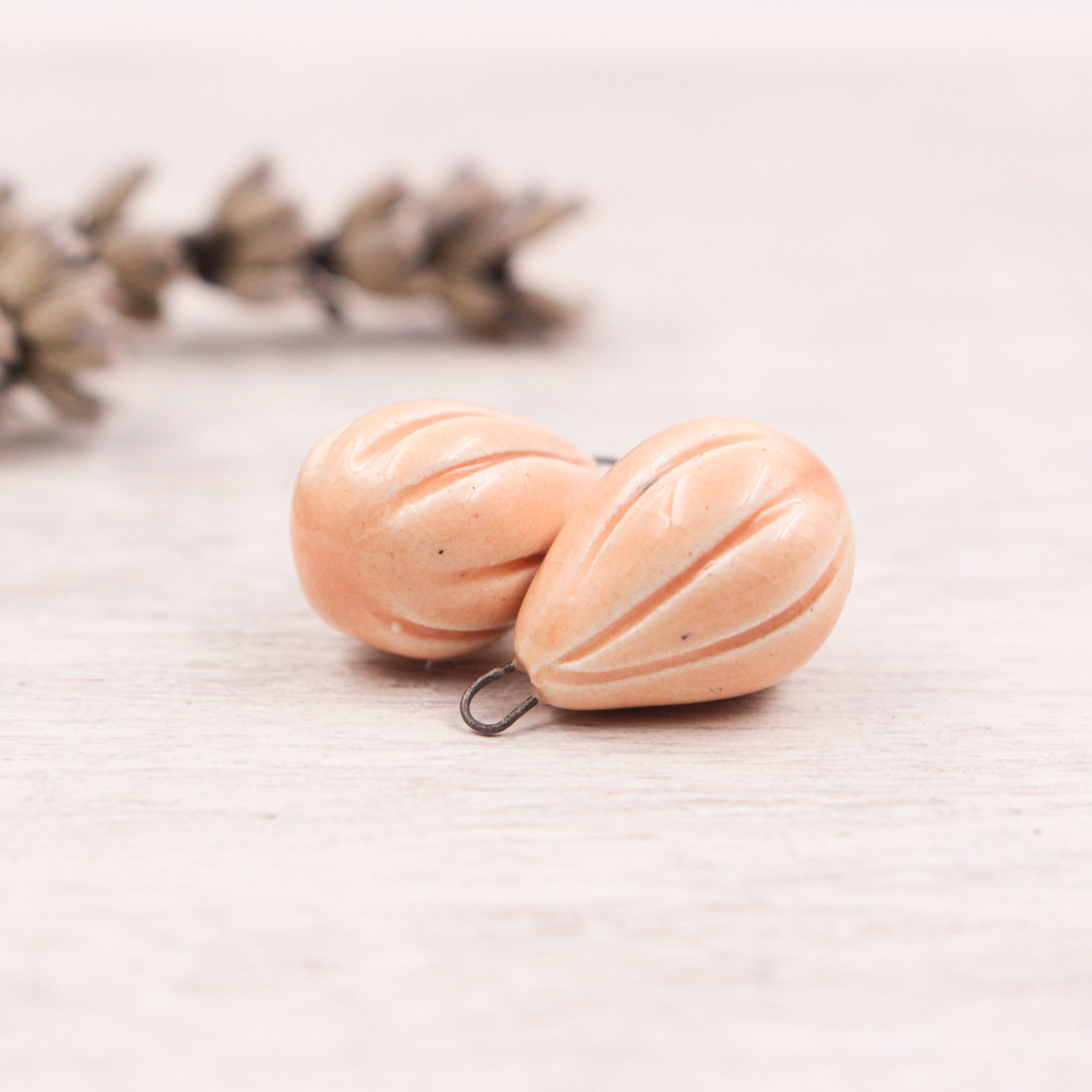 Ceramic Melon Drop Charms for Jewelry and accessories making handmade in France by Alain Granell