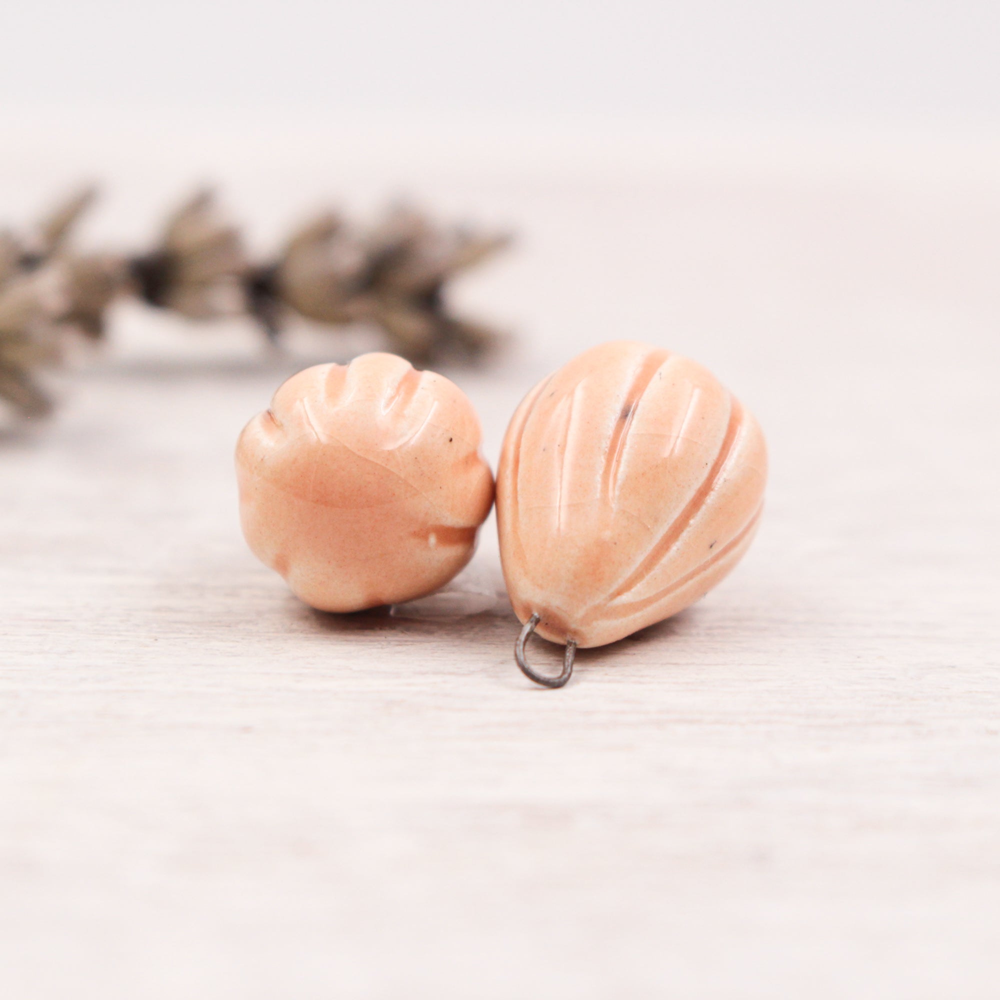 Ceramic Melon Drop Charms for Jewelry and accessories making handmade in France by Alain Granell