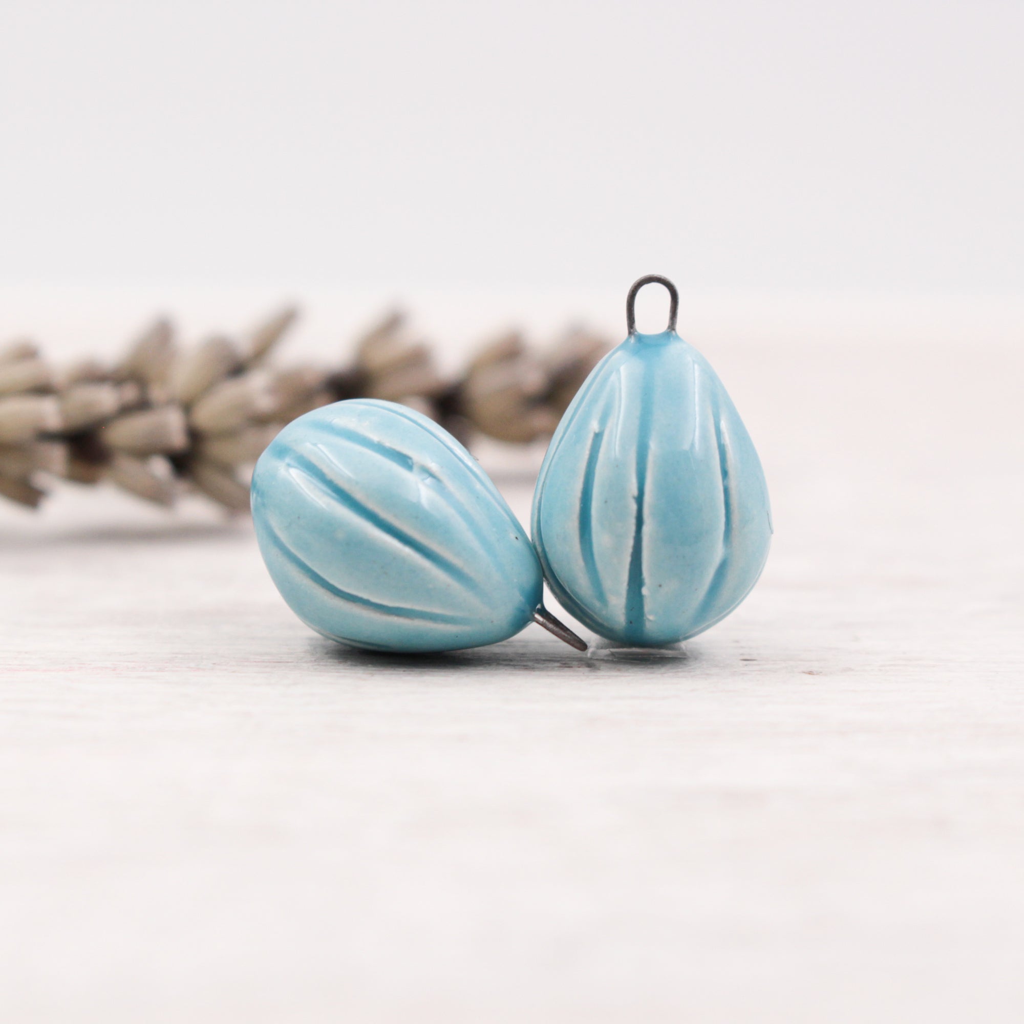Ceramic Melon Drop Charms for Jewelry and accessories making handmade in France by Alain Granell