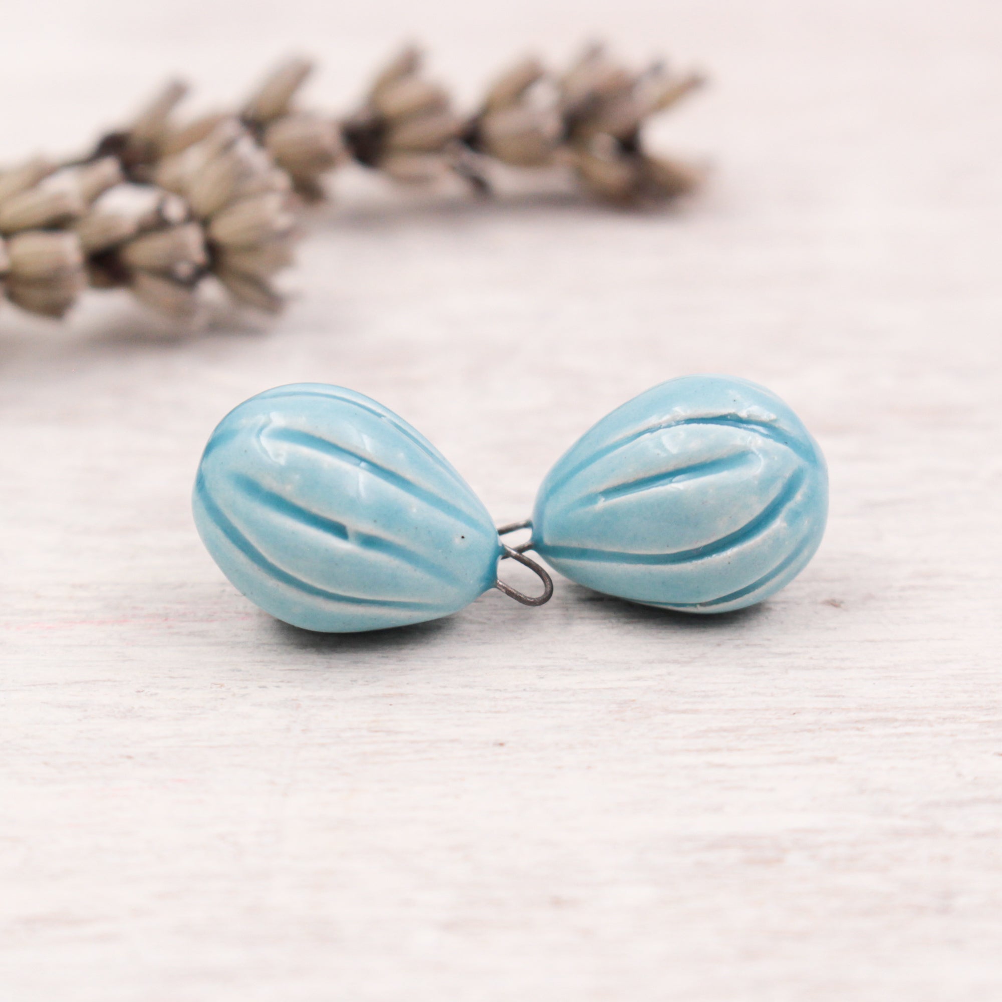 Ceramic Melon Drop Charms for Jewelry and accessories making handmade in France by Alain Granell