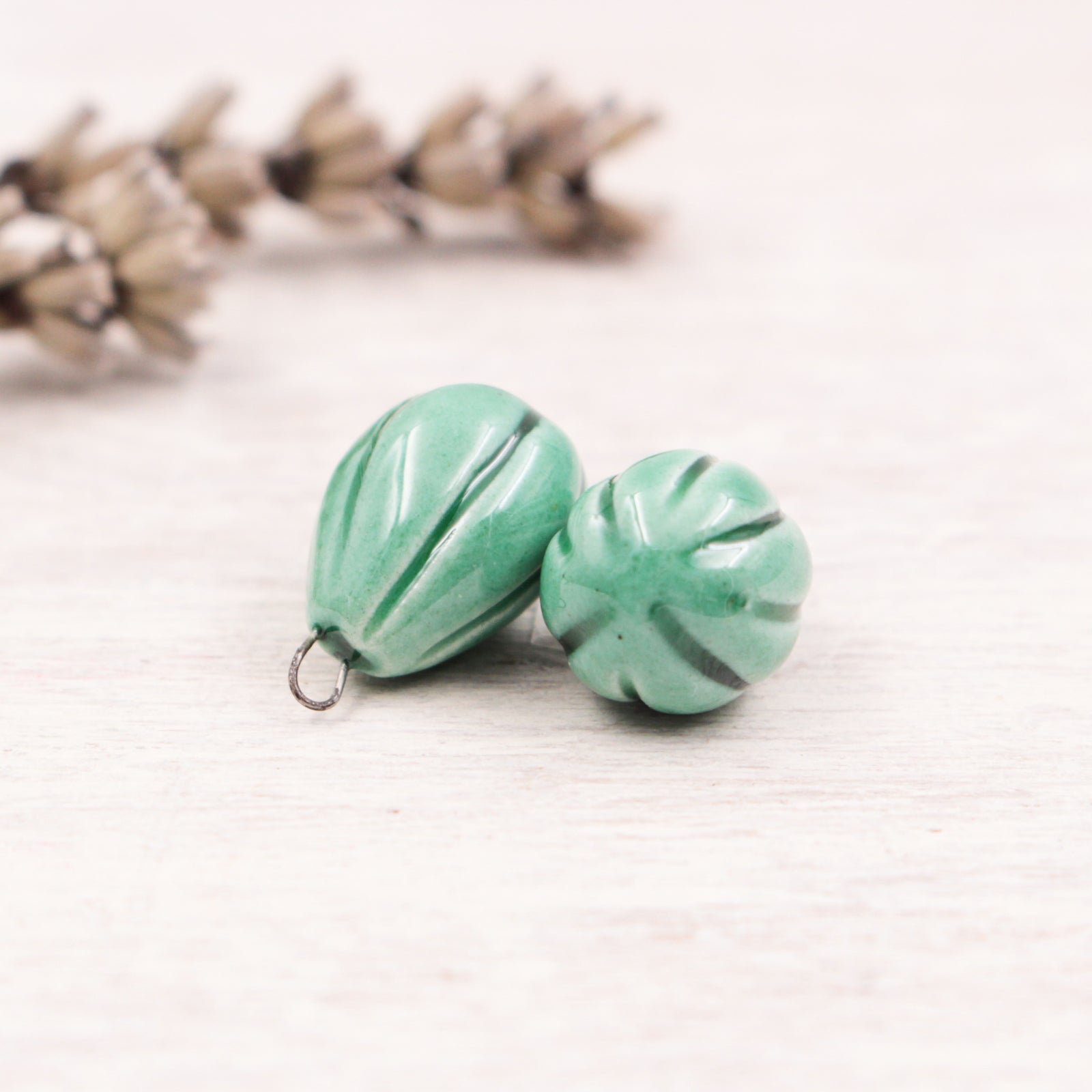 Ceramic Melon Drop Charms for Jewelry and accessories making handmade in France by Alain Granell