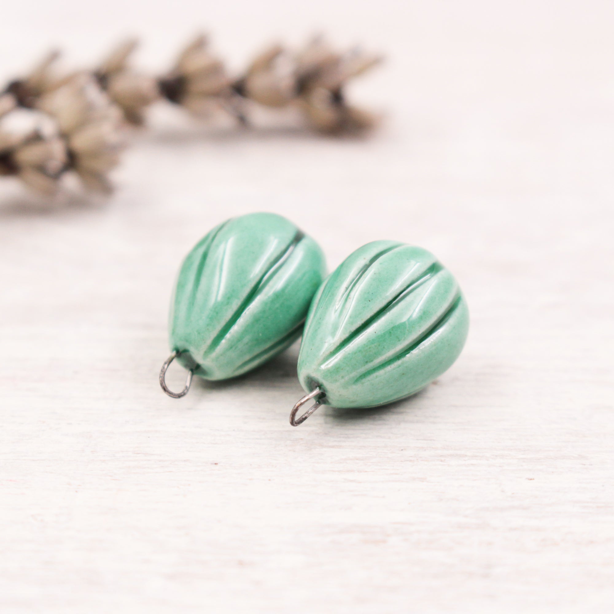 Ceramic Melon Drop Charms for Jewelry and accessories making handmade in France by Alain Granell