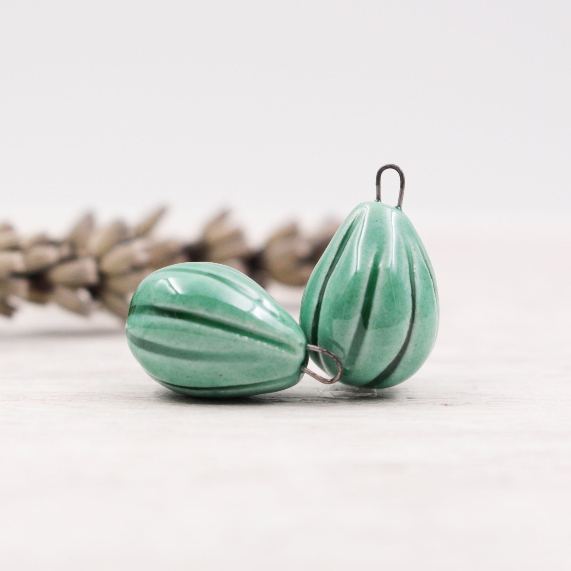 Ceramic Melon Drop Charms for Jewelry and accessories making handmade in France by Alain Granell