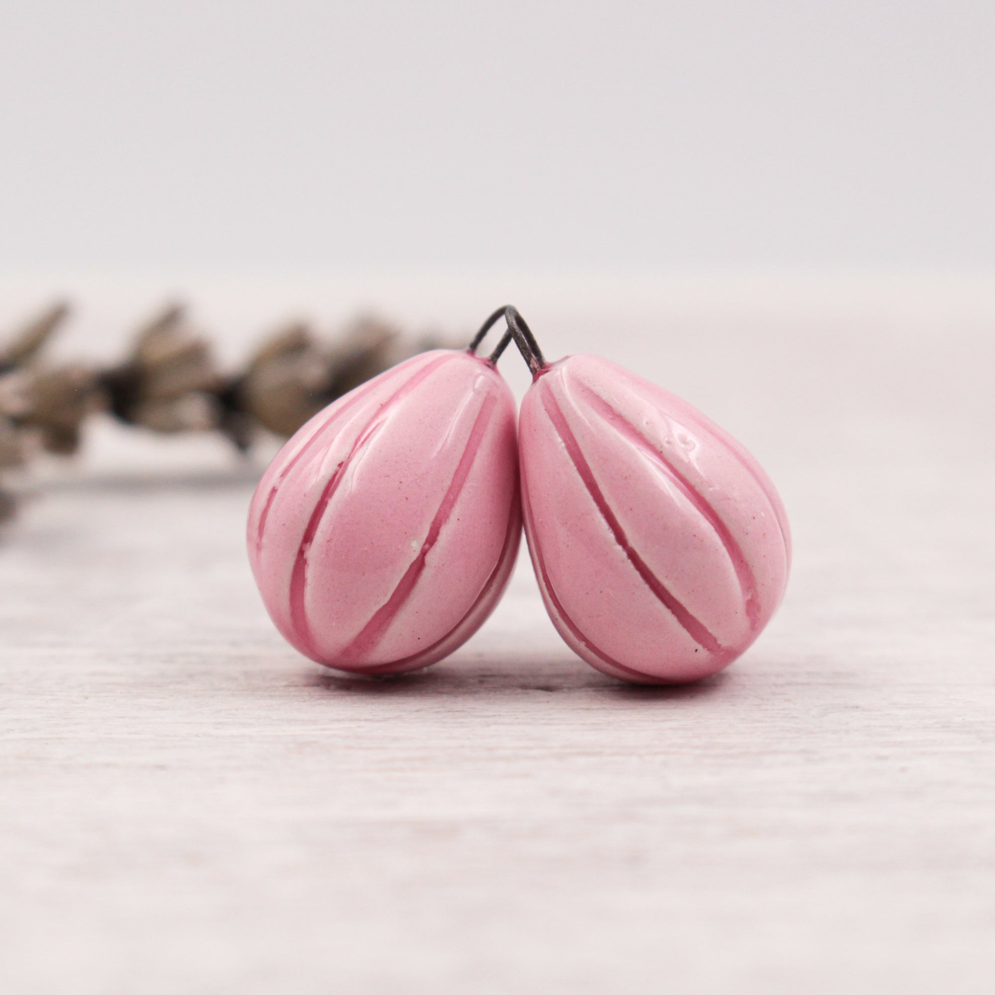 Ceramic Melon Drop Charms for Jewelry and accessories making handmade in France by Alain Granell