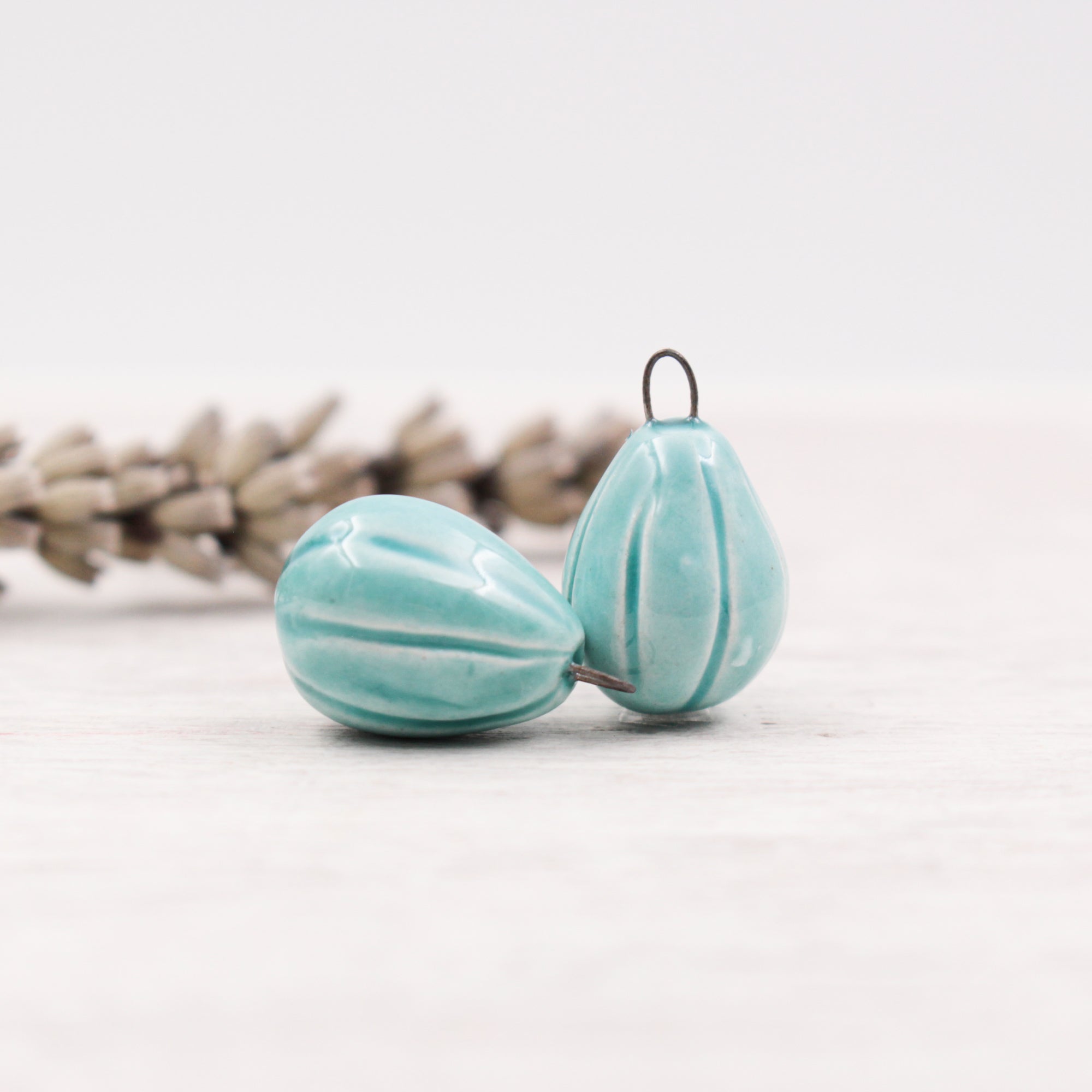 Ceramic Melon Drop Charms for Jewelry and accessories making handmade in France by Alain Granell