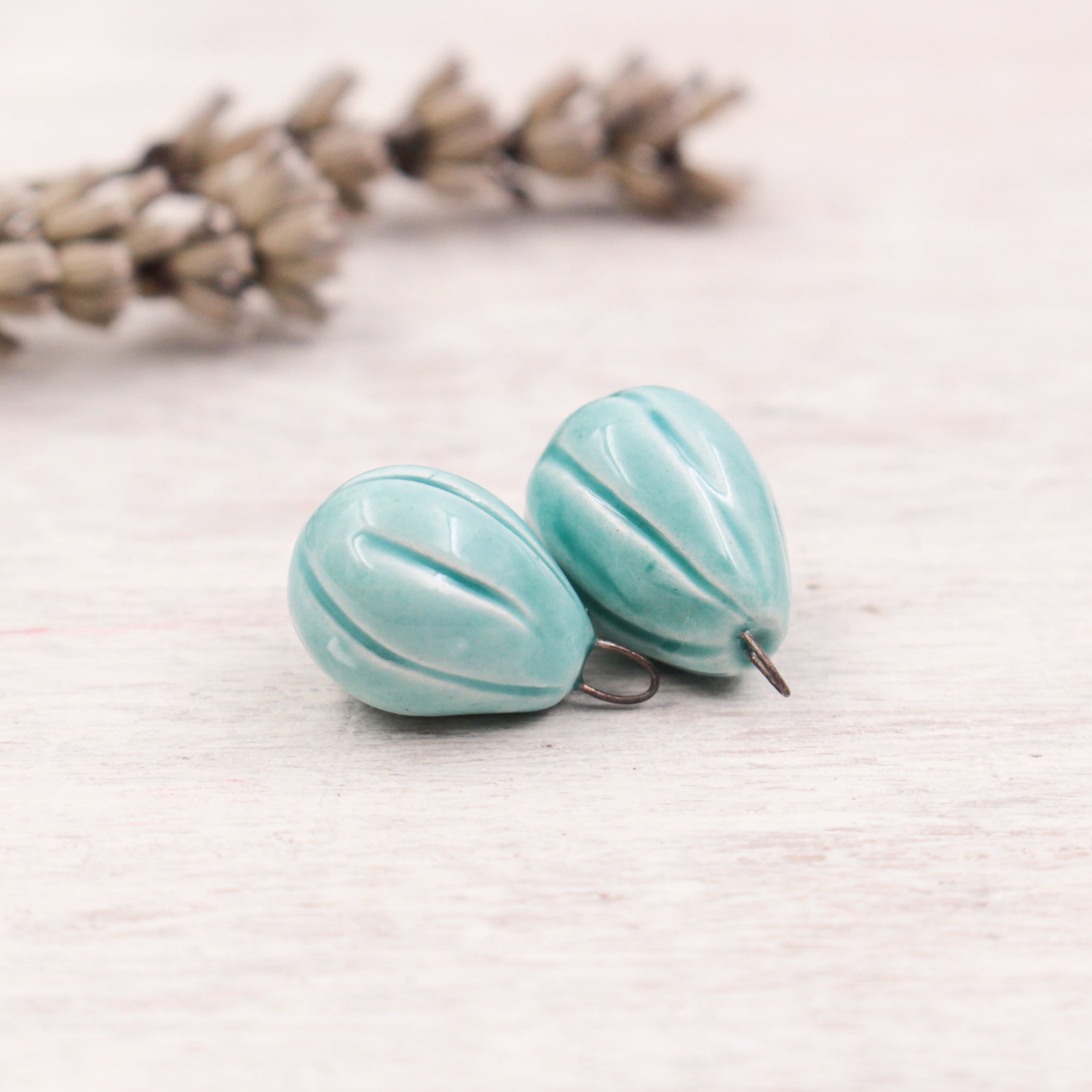 Ceramic Melon Drop Charms for Jewelry and accessories making handmade in France by Alain Granell
