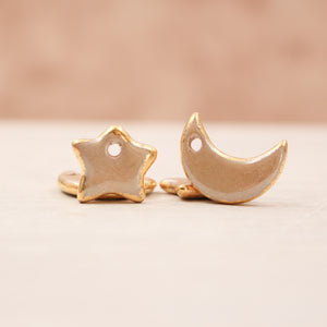 Ceramic Moon & Star Charms for Jewelry and Accessories Making handmade in France by Alain Granell