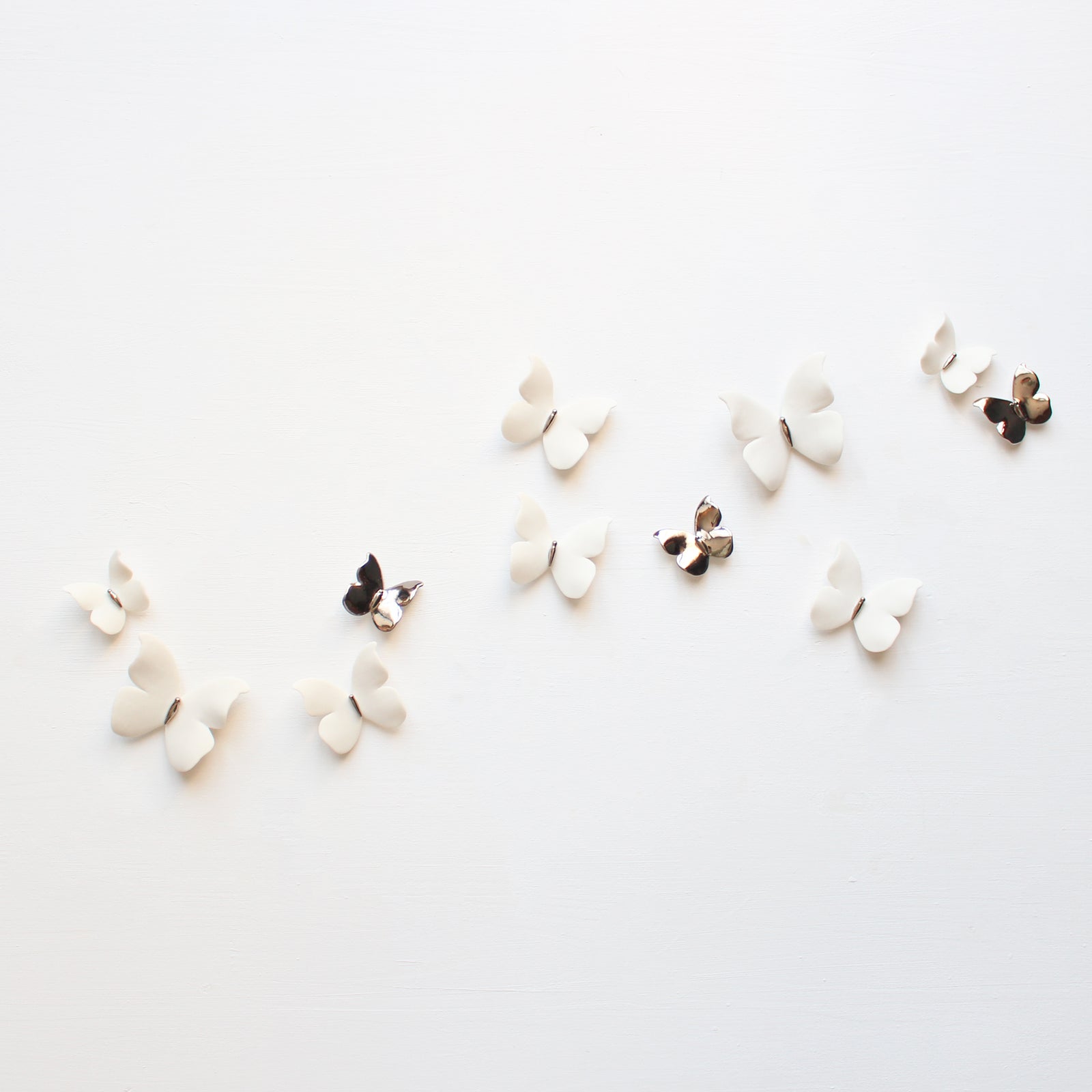 White and Platinum Porcelain Butterfly Wall Art by Alain Granell