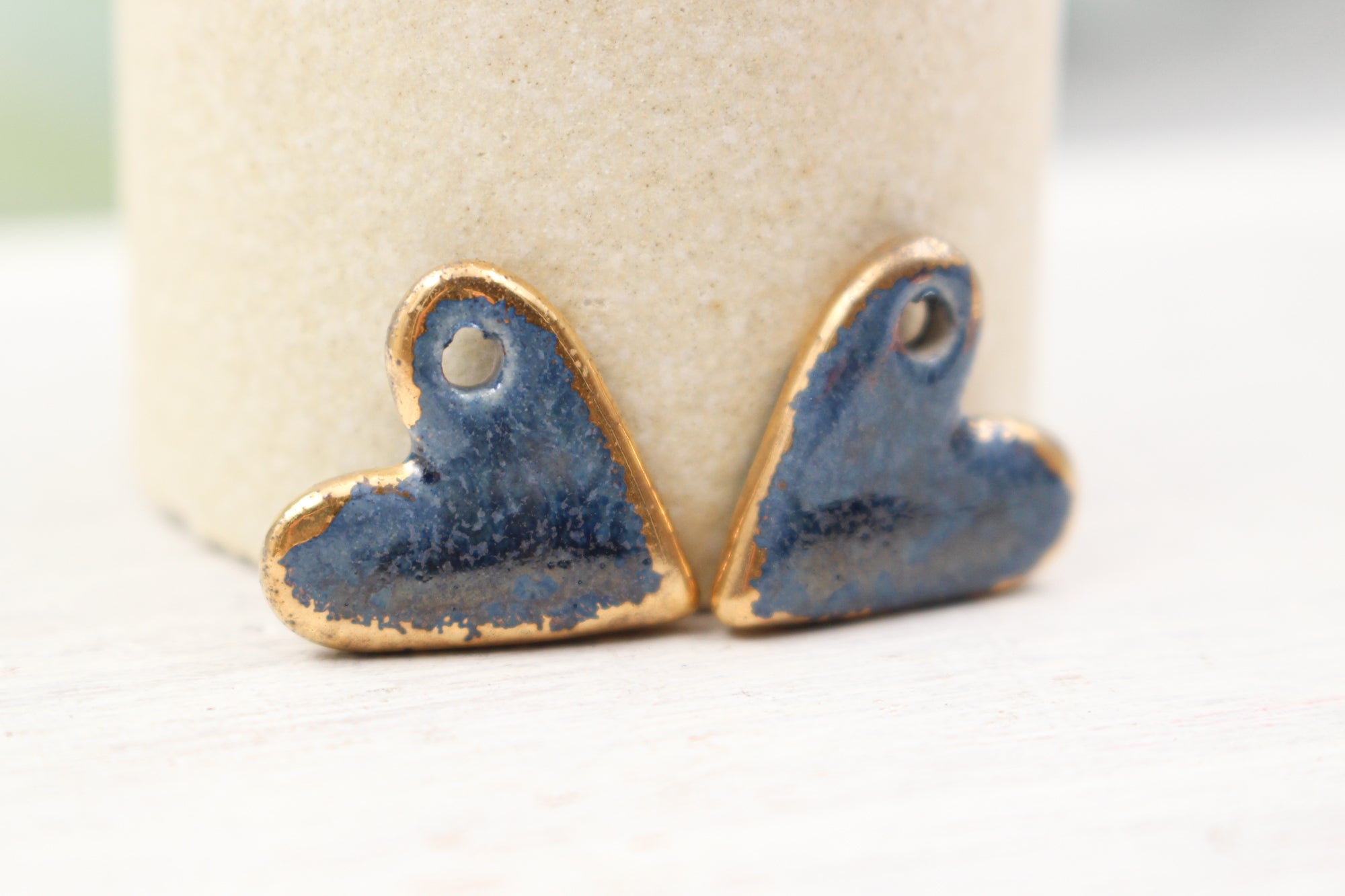 Ceramic heart charms for jewelry and accessories handmade in France by Alain Granell