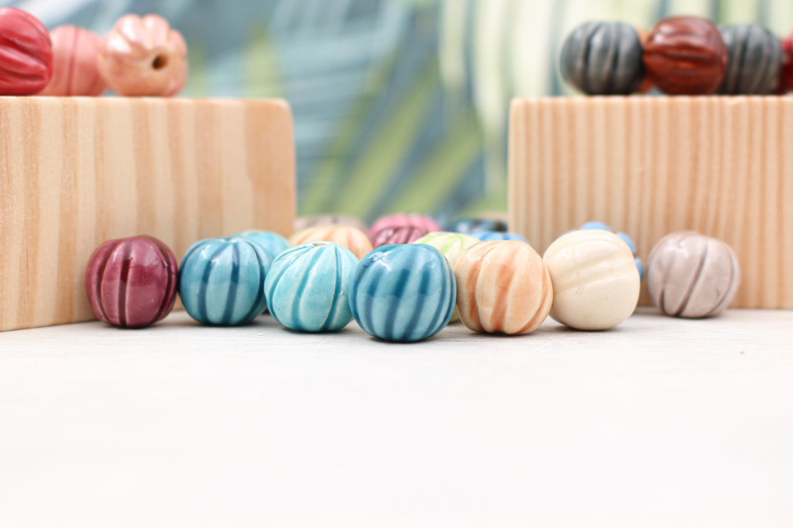 Handmade ceramic melon beads for jewelry making