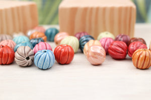 Handmade ceramic melon beads for jewelry making