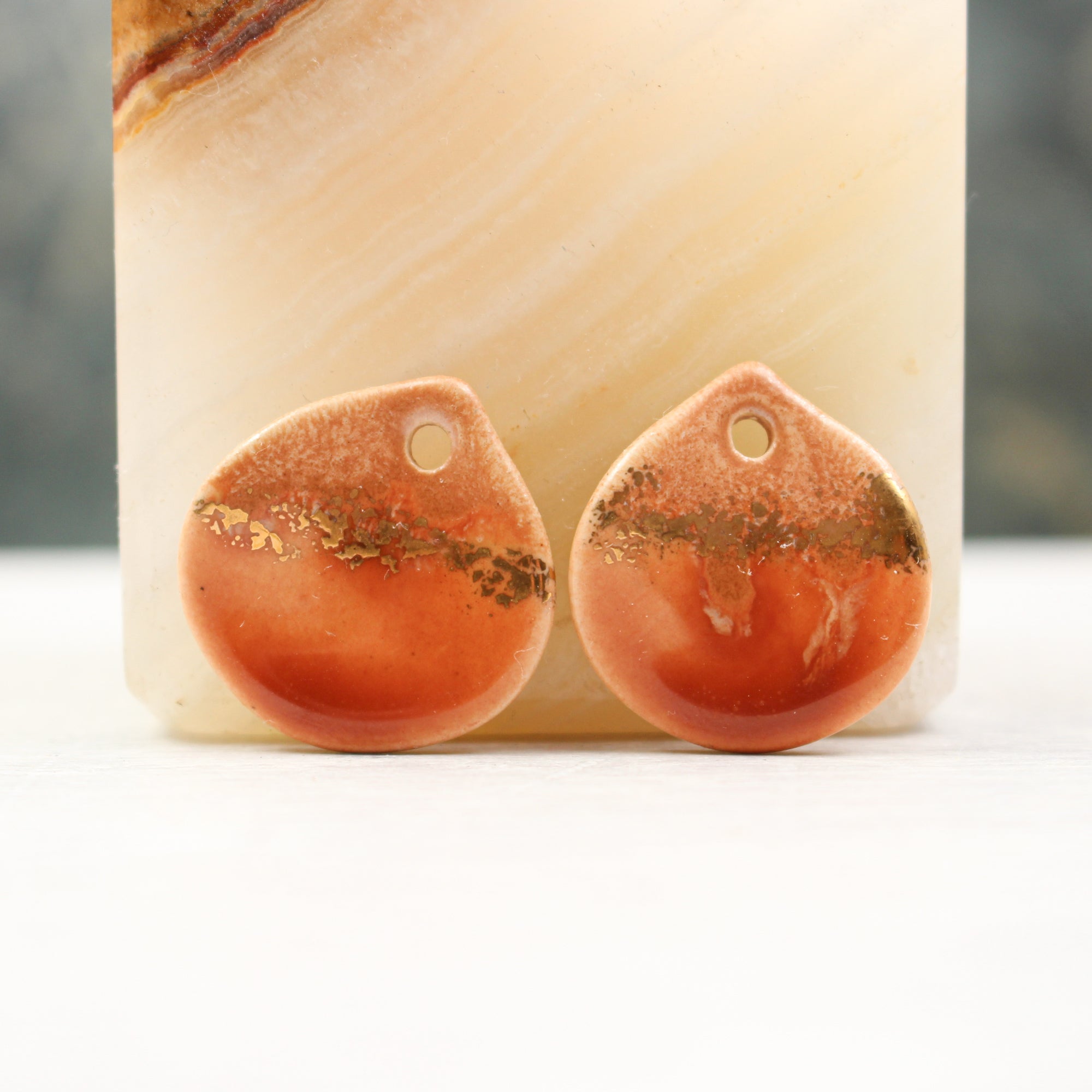 Multicolor ceramic and gold petal charms handmade in France by Alain Granell