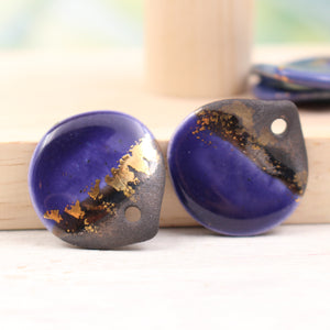 Multicolor ceramic and gold petal charms handmade in France by Alain Granell