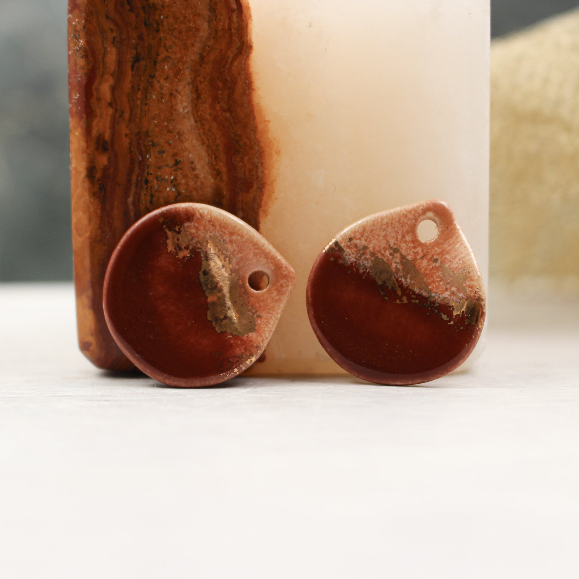 Multicolor ceramic and gold petal charms handmade in France by Alain Granell