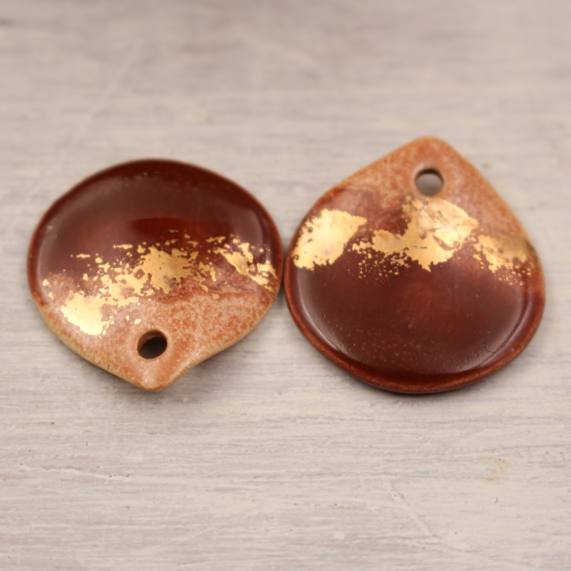 Multicolor ceramic and gold petal charms handmade in France by Alain Granell
