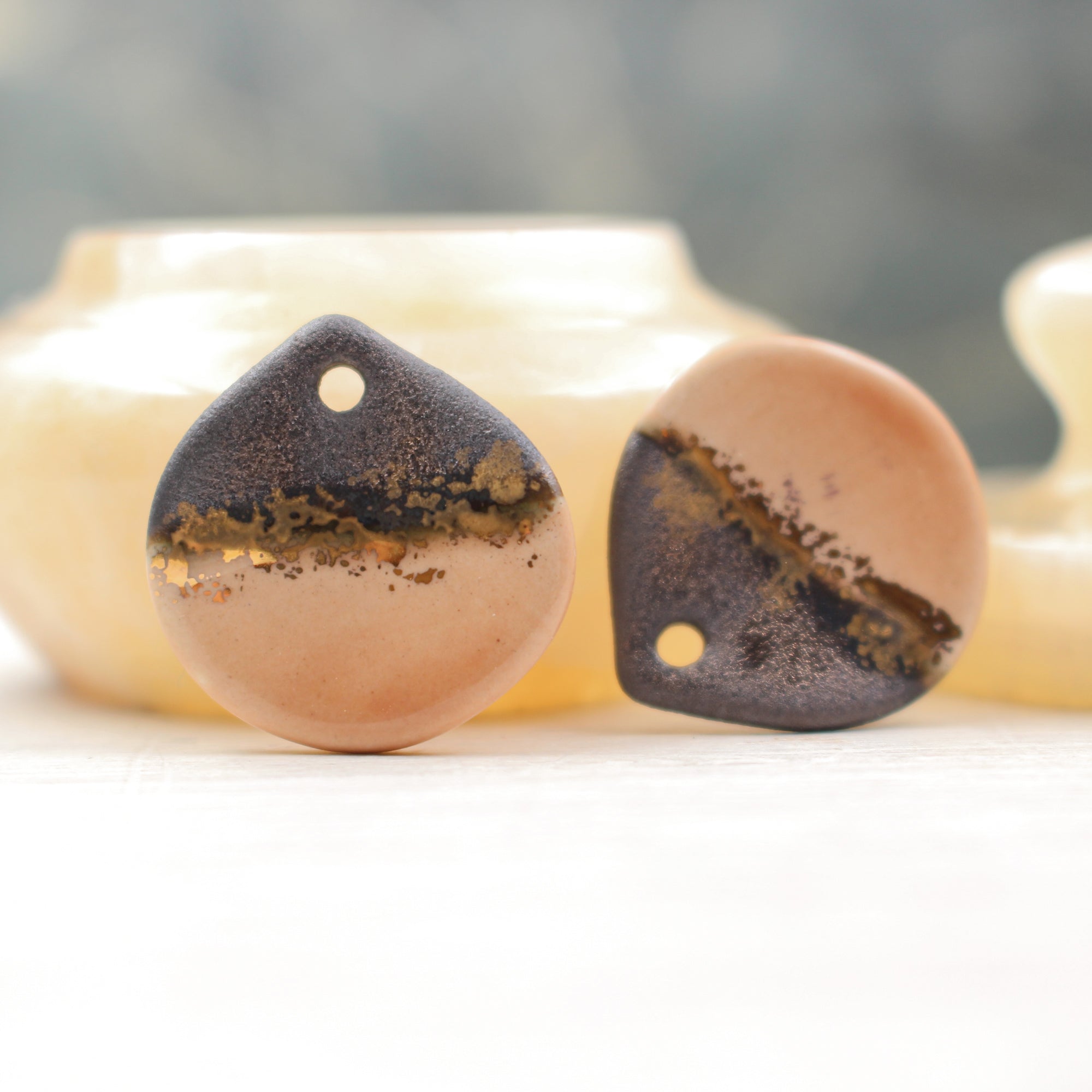 Multicolor ceramic and gold petal charms handmade in France by Alain Granell