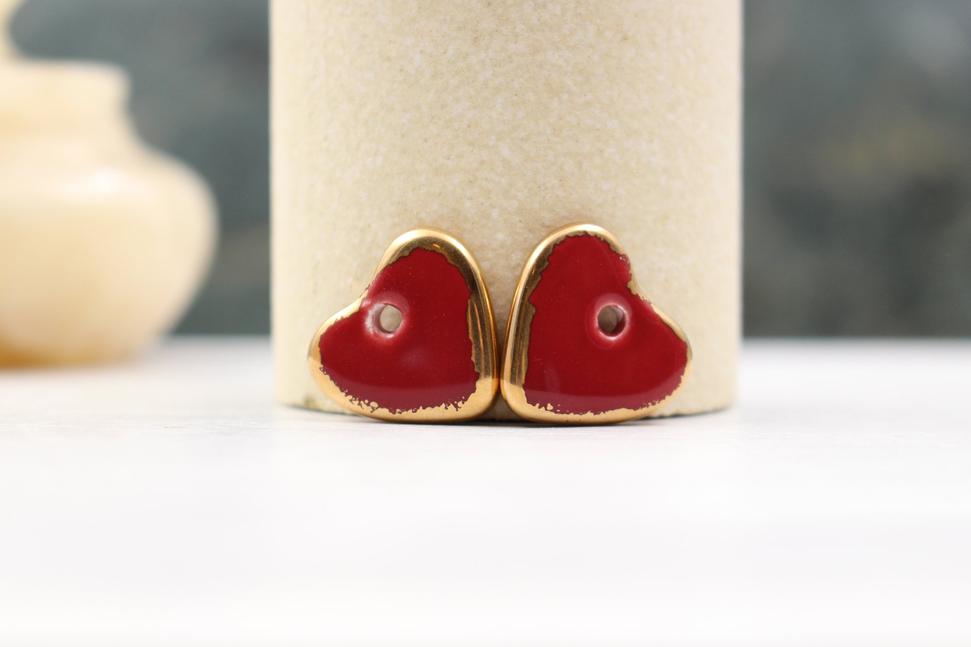 Ceramic heart charms for jewelry and accessories handmade in France by Alain Granell