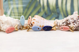 Ceramic and Gold Fish Charms for Jewelry and accessories making handmade in France by Alain Granell