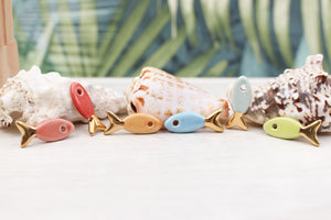 Ceramic and Gold Fish Charms for Jewelry and accessories making handmade in France by Alain Granell