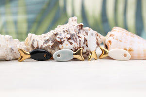 Ceramic and Gold Fish Charms for Jewelry and accessories making handmade in France by Alain Granell