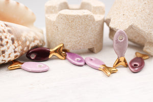Ceramic and Gold Fish Charms for Jewelry and accessories making handmade in France by Alain Granell