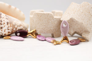 Ceramic and Gold Fish Charms for Jewelry and accessories making handmade in France by Alain Granell