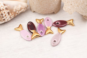 Ceramic and Gold Fish Charms for Jewelry and accessories making handmade in France by Alain Granell