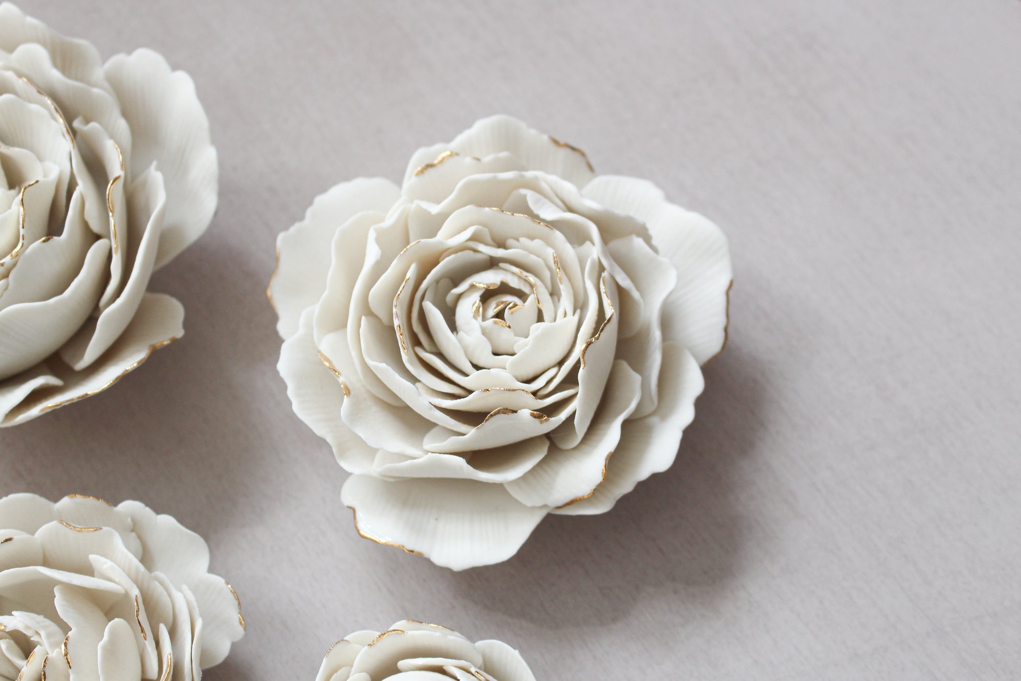 White and Gold Porcelain Peonies