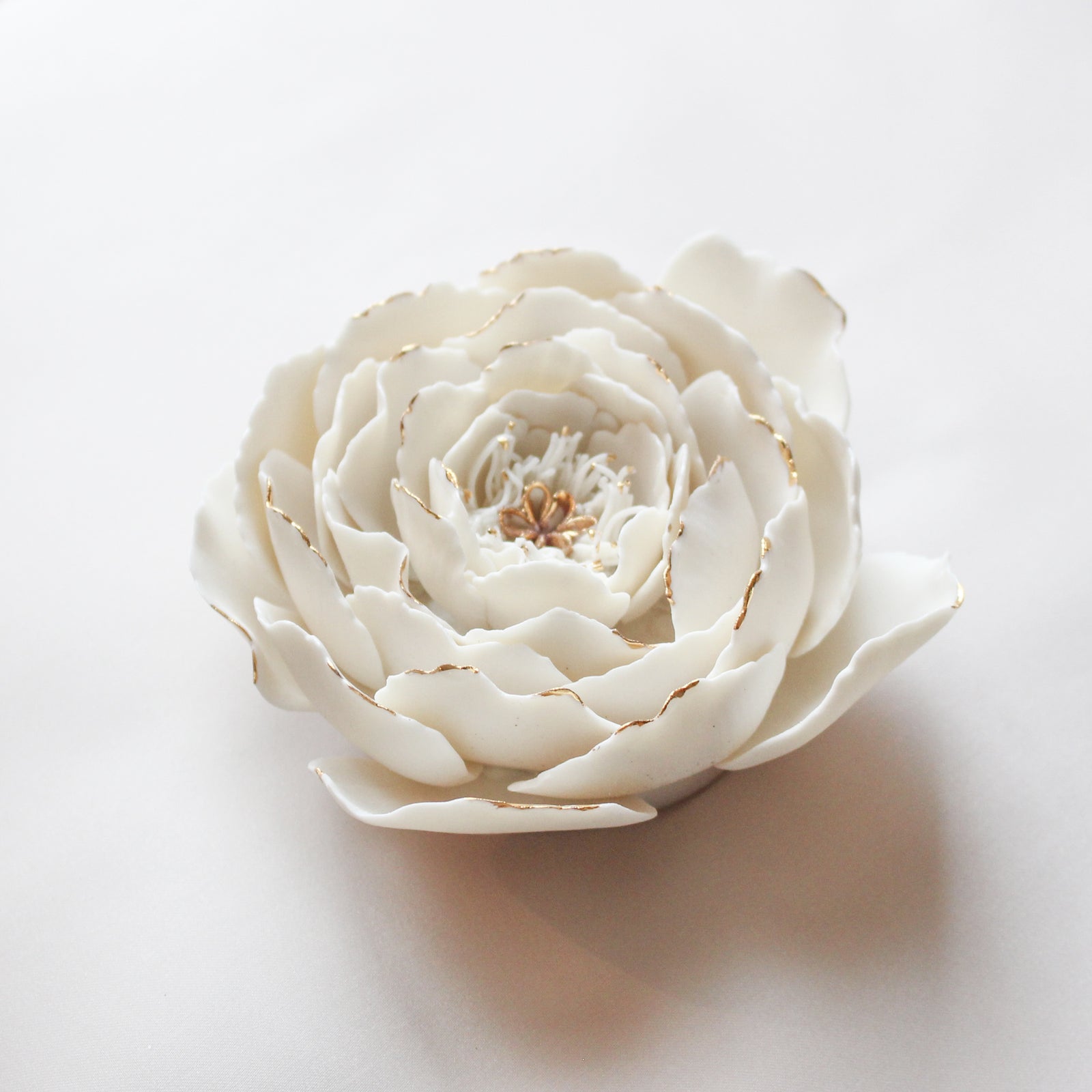 Golden Porcelain Peony Flower Handmade in France by Alain Granell
