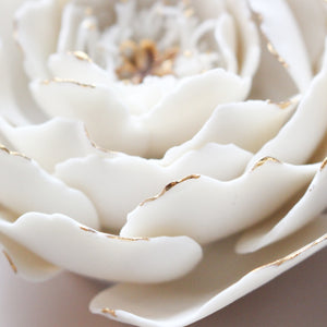Golden Porcelain Peony Flower Handmade in France by Alain Granell