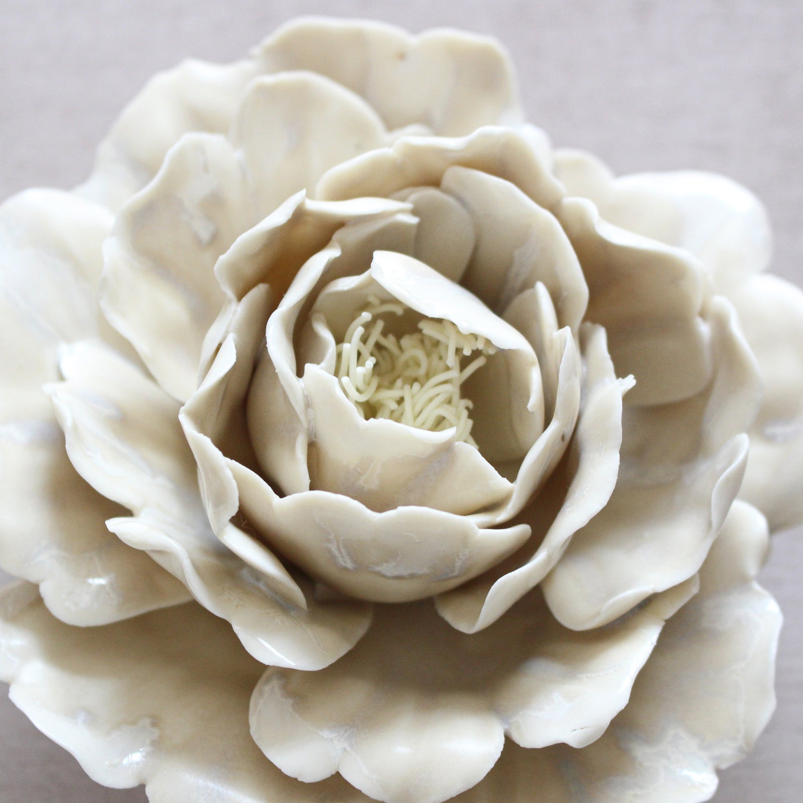 Handmade porcelain peony with a vintage look by Alain Granell