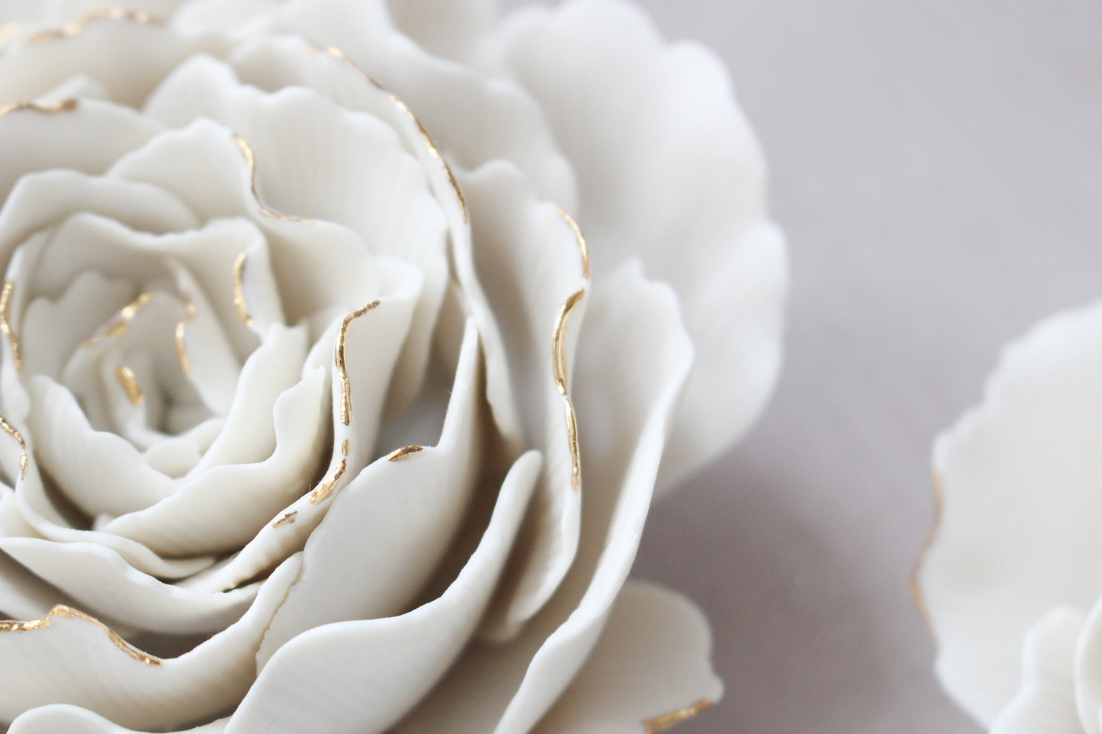 White and Gold Porcelain Peony Flowers by Alain Granell
