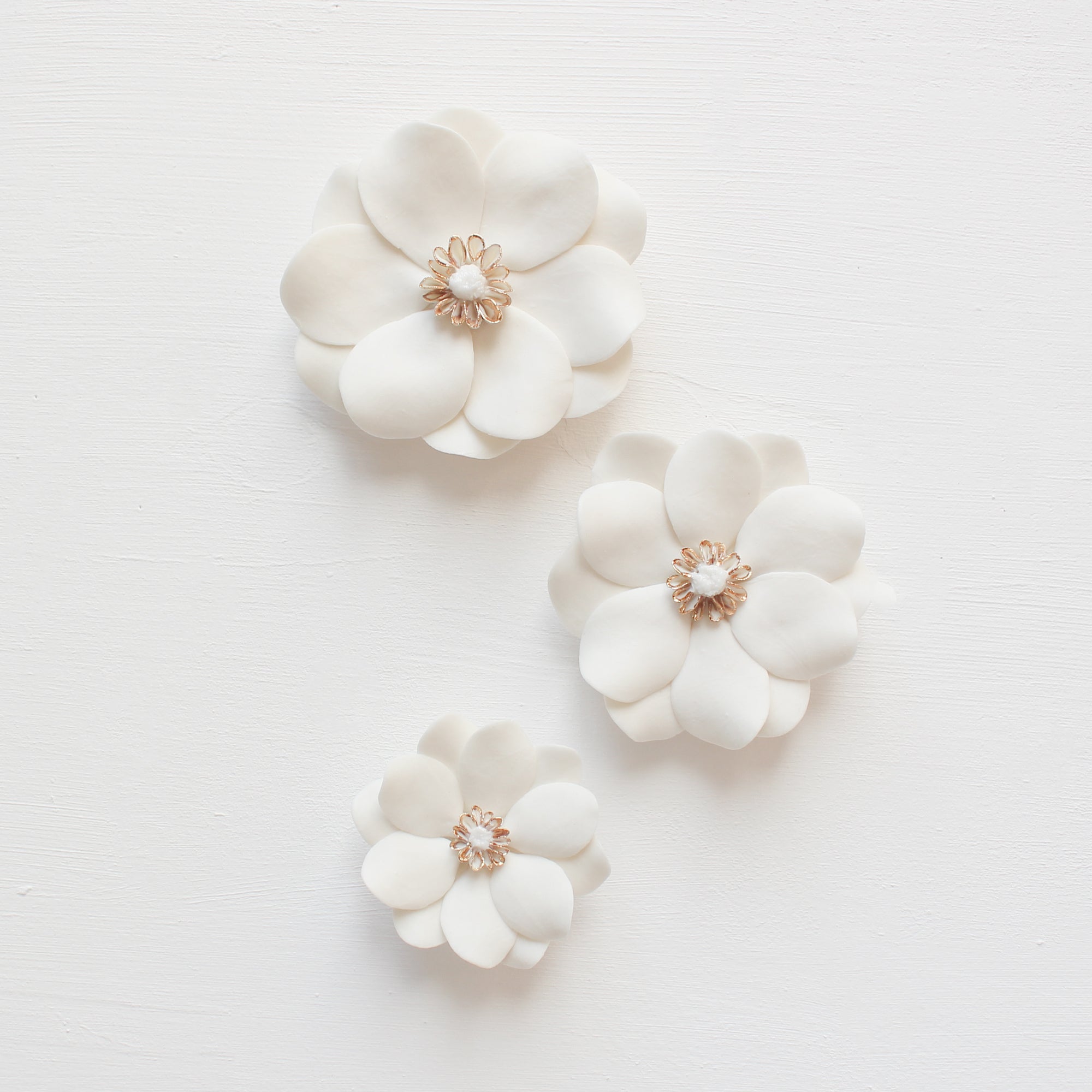White and Gold Porcelain Flowers handmade in France by Alain Granell