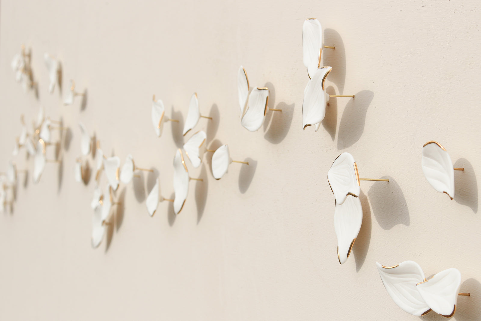 White Autumn Porcelain Leaves Wall Art handmade in France by Alain Granell