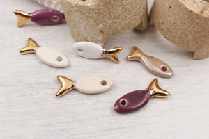 Ceramic and Gold Fish Charms for Jewelry and accessories making handmade in France by Alain Granell